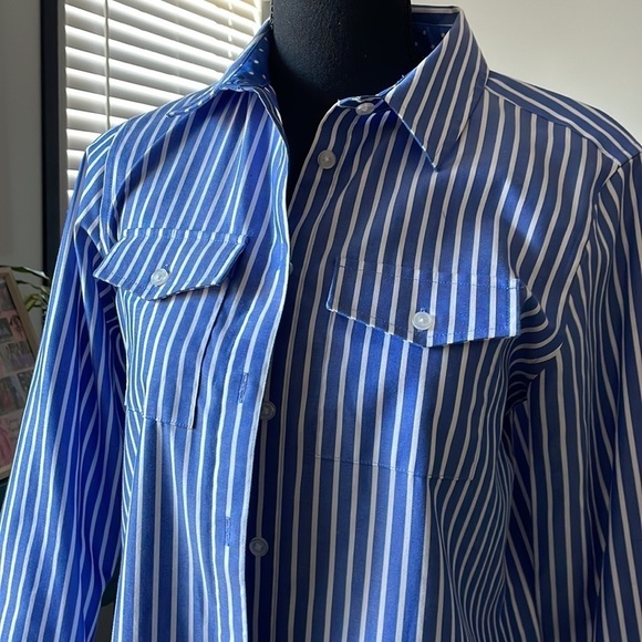Jones New York Dress Women Size S Blue White Striped Button Front Shirt Dress - Picture 8 of 12